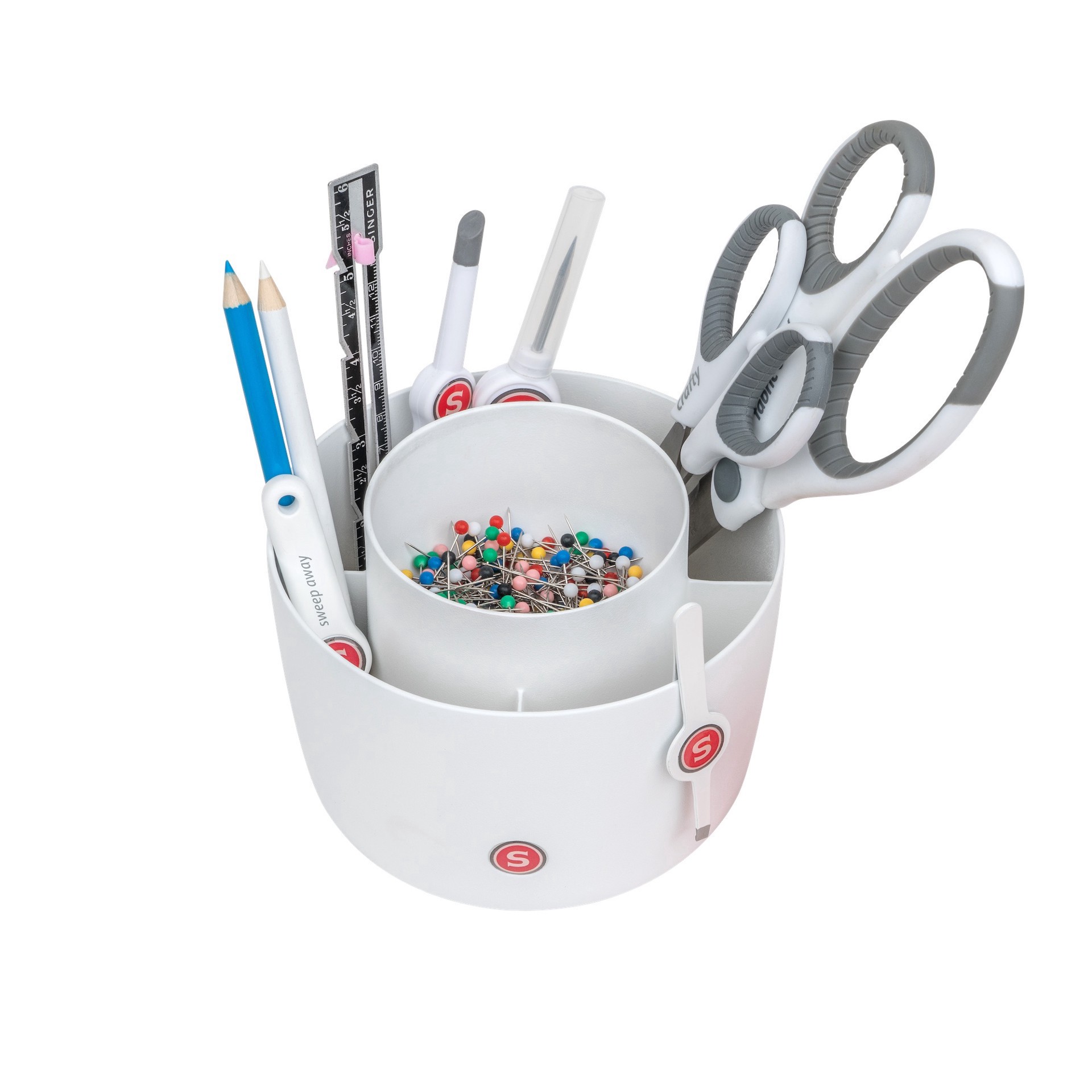 slide 4 of 10, SINGER Pin & Tool Sewing and Craft Organizer Caddy with Built-In Pin Cushion, 5.25 in x 5.25 in