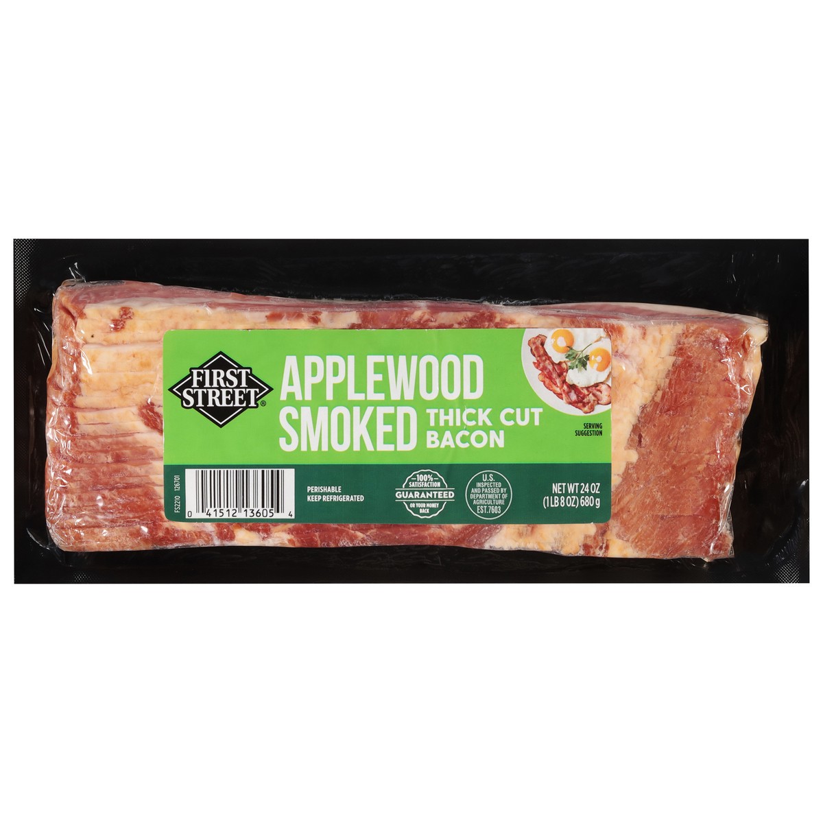 slide 8 of 13, First Street Bacon Applewood Smoked Sliced, 24 oz