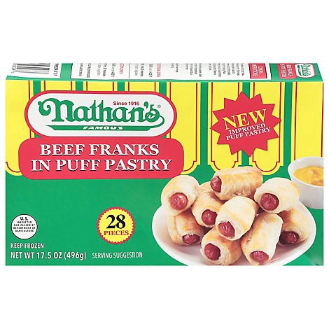 slide 1 of 1, Nathan's Famous Beef Franks in Puff Pastry 28 ea, 17.5 oz