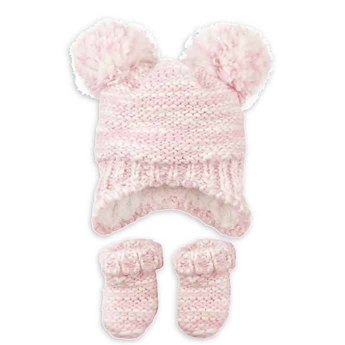 slide 1 of 3, NYGB Double Pompom Hat and Mitten Set - Pink, 2 ct