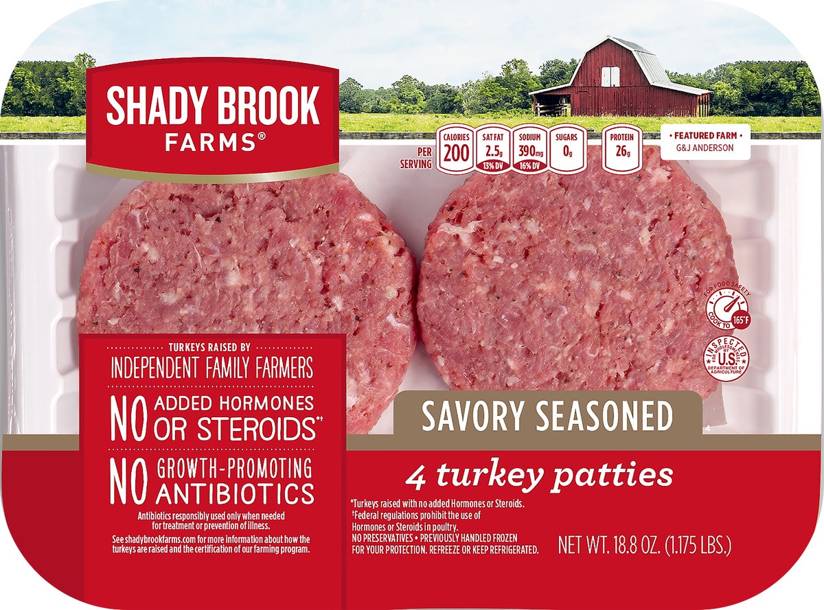 slide 1 of 5, Shady Brook Farms Savory Seasoned Turkey Patties 4 ea, 4 ct