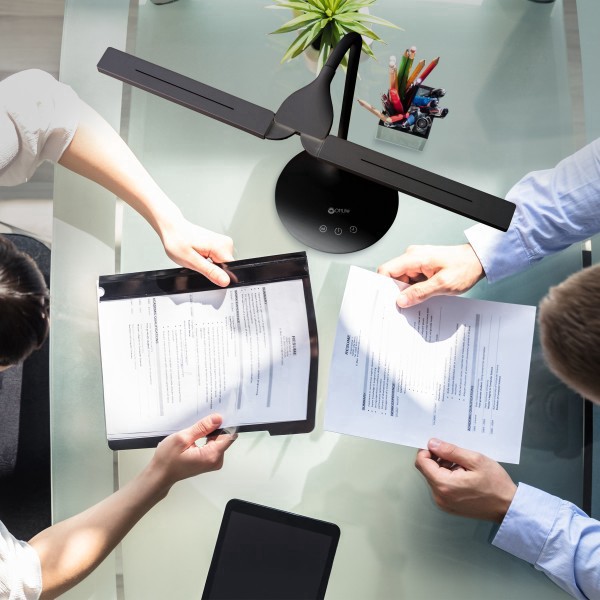 slide 8 of 10, OttLite Pivot Dual-Shade Led Desk Lamp, 26"H, Black, 1 ct