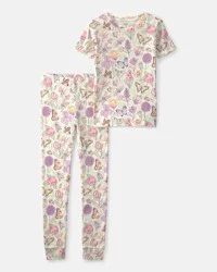 Carter's Girls Butterfly 100% Cotton Snug Fit 2-Piece Pajama Set - Cream Multi 14