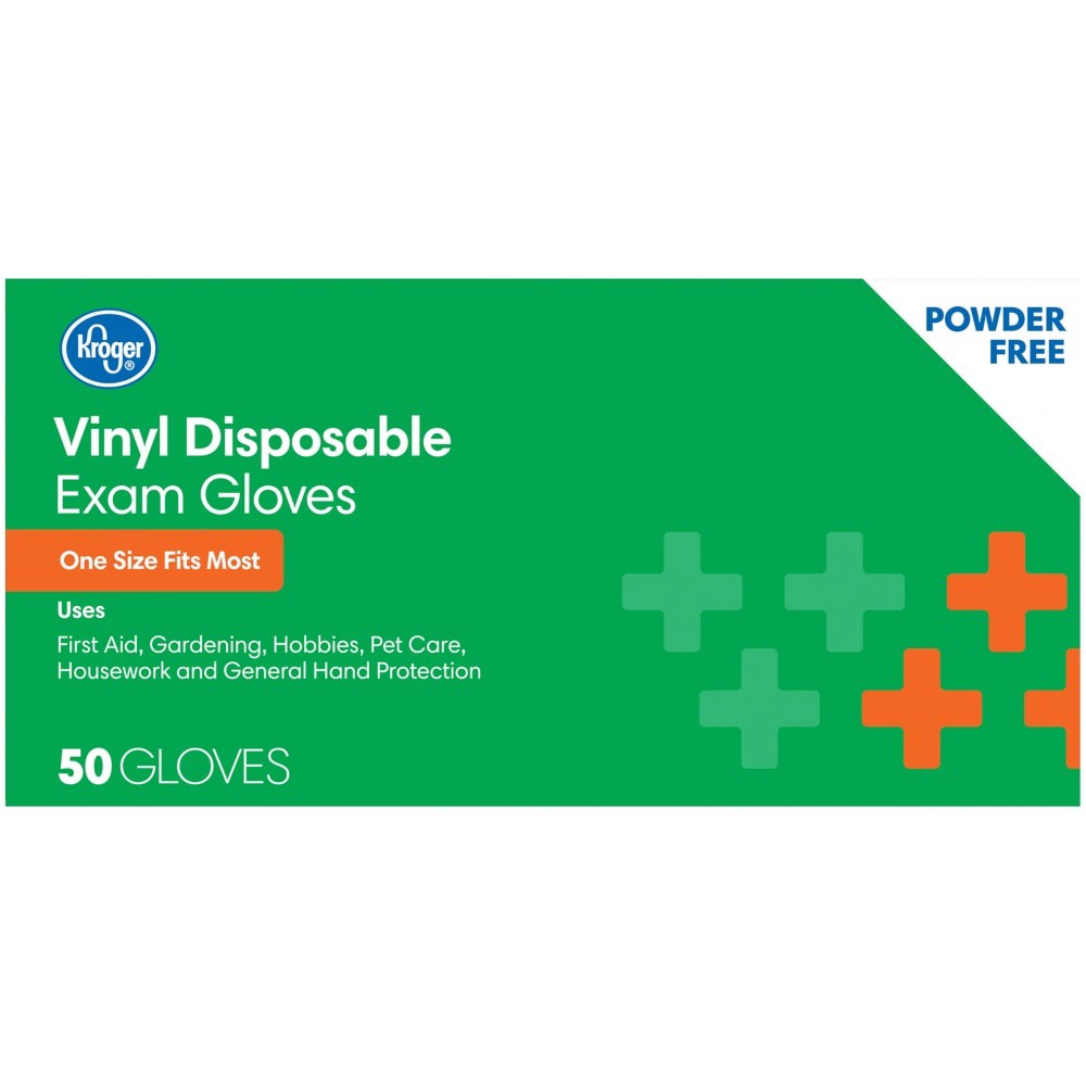 slide 4 of 6, Kroger Powder-Free Vinyl Disposable Exam Gloves, 50 ct