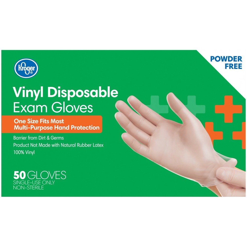 slide 5 of 6, Kroger Powder-Free Vinyl Disposable Exam Gloves, 50 ct