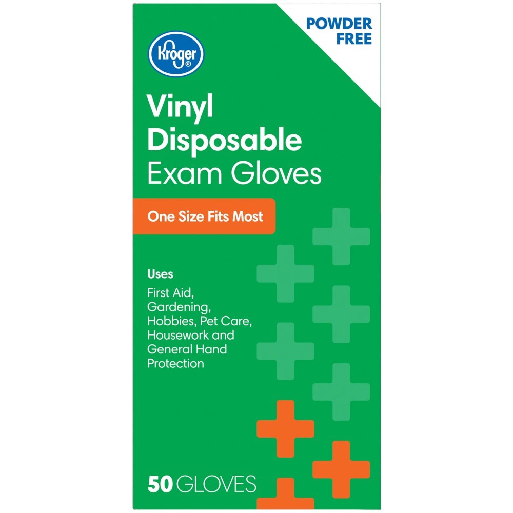 slide 6 of 6, Kroger Powder-Free Vinyl Disposable Exam Gloves, 50 ct