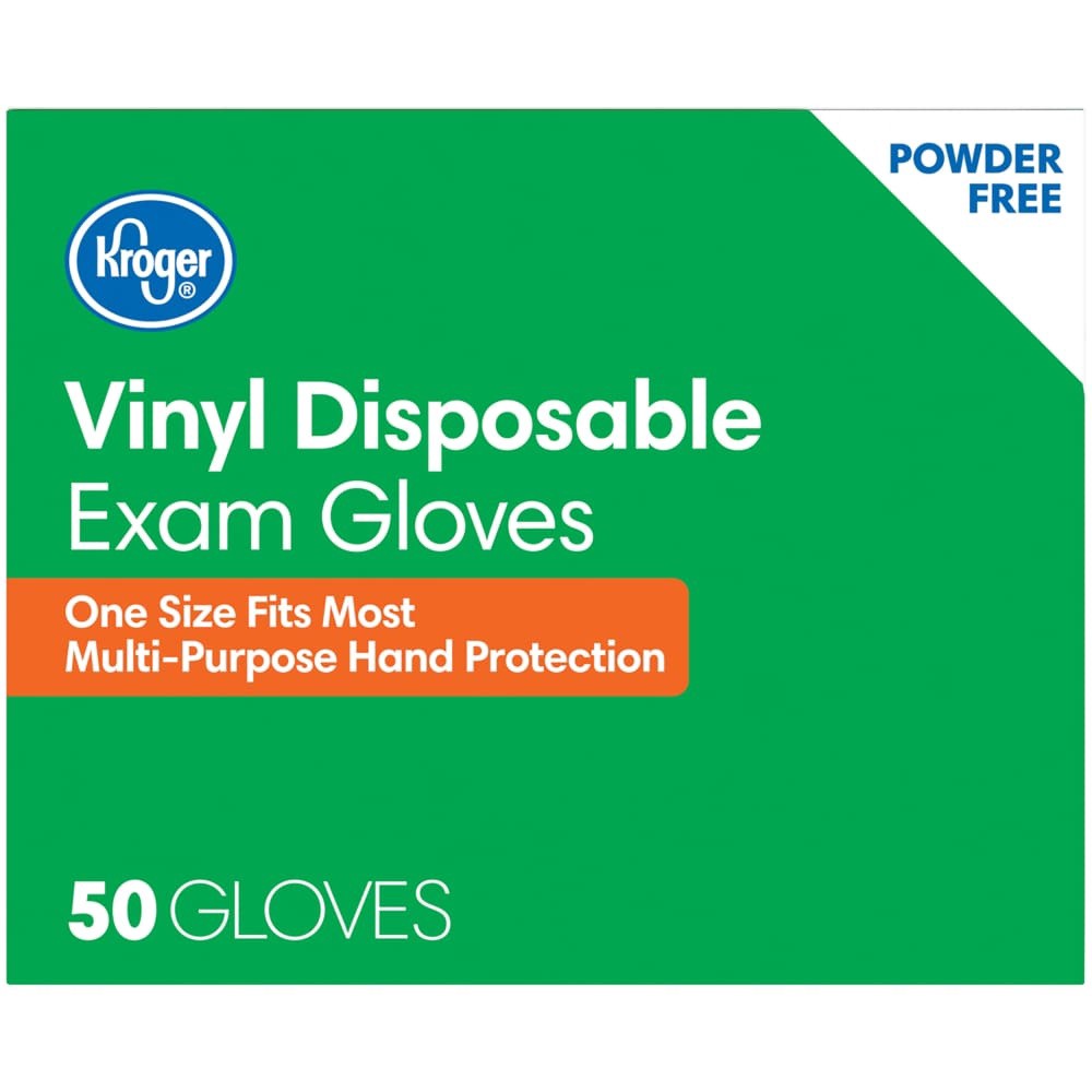 slide 3 of 6, Kroger Powder-Free Vinyl Disposable Exam Gloves, 50 ct