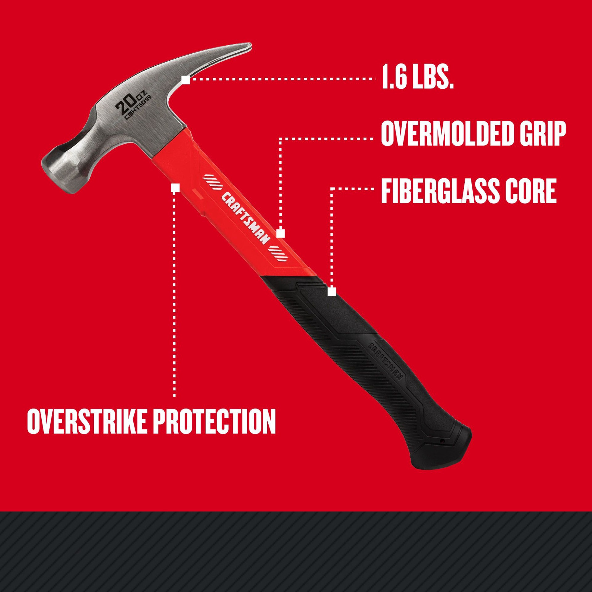 slide 5 of 6, Claw Hammer Fbgls 20Oz, 1 ct