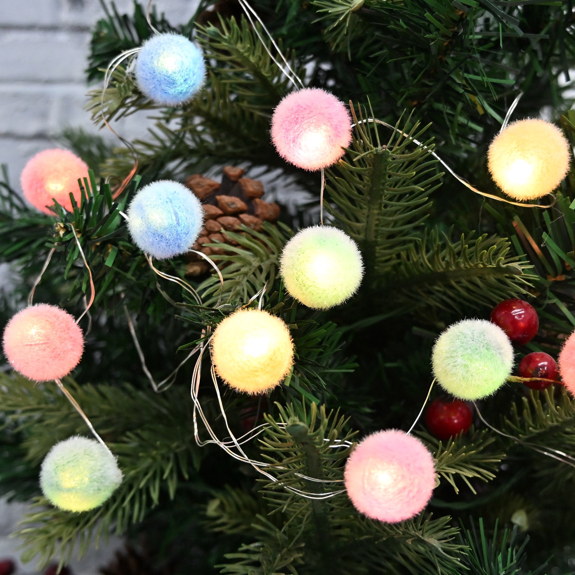 slide 4 of 4, 12ct. Multicolor Led Fuzzy Ball String Lights On Silver Wire By Ashland, 12 ct