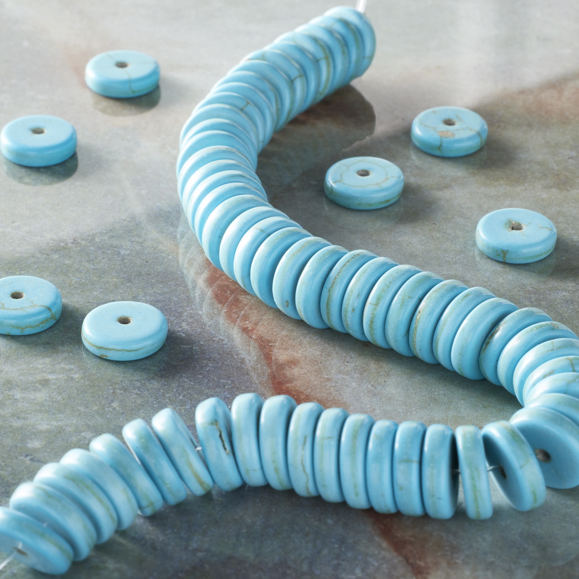 slide 3 of 3, Turquoise Reconstituted Howlite Heishi Beads, 10mm By Bead Landing, 10mm