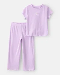 Carter's Toddler Girl Moon Rib Loose Fit 2-Piece Pajama Set - Purple Lavender 5T