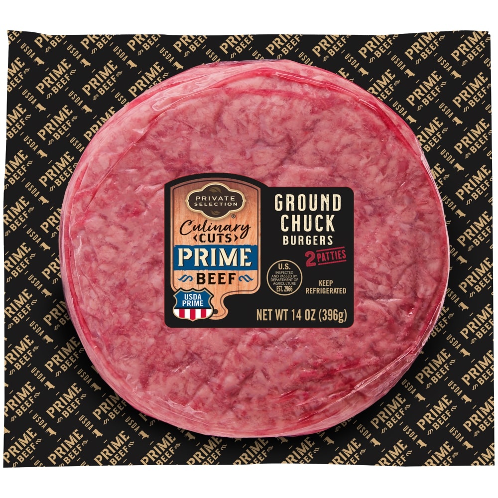 slide 1 of 1, Private Selection Culinary Cuts Prime Beef Ground Chuck Burgers, 14 oz