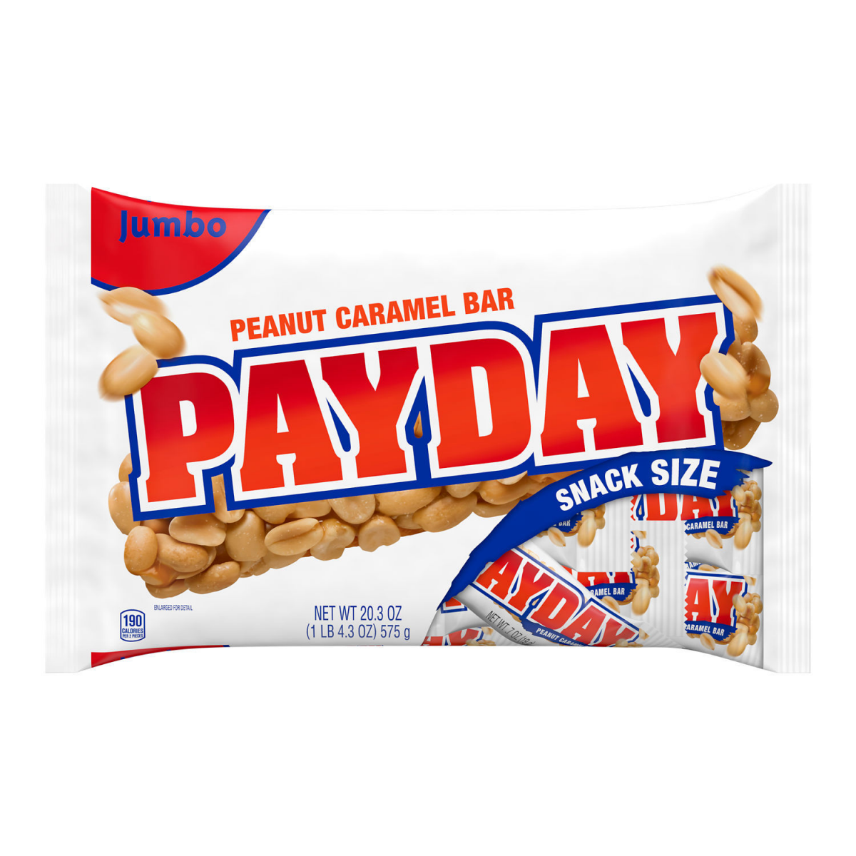 slide 1 of 21, Payday Peanut Caramel Snack Size Candy Bars Halloween Jumbo Bag, 1 bag / 20.3 oz