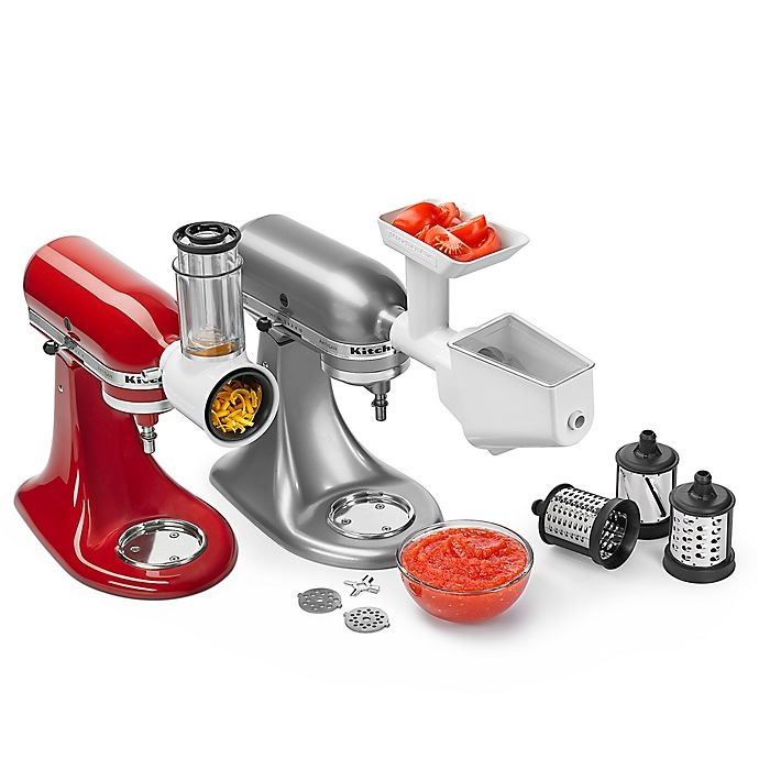 slide 1 of 6, KitchenAid Artisan Shredder and Grinder/Strainer Attachment Pack, 5 qt