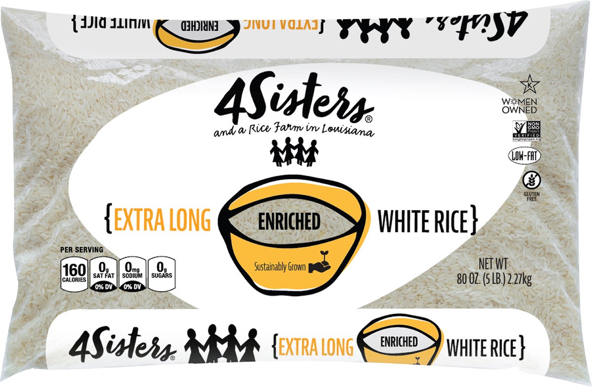 slide 3 of 3, 4Sisters Extra Long Grain Enriched White Rice, 5 lb