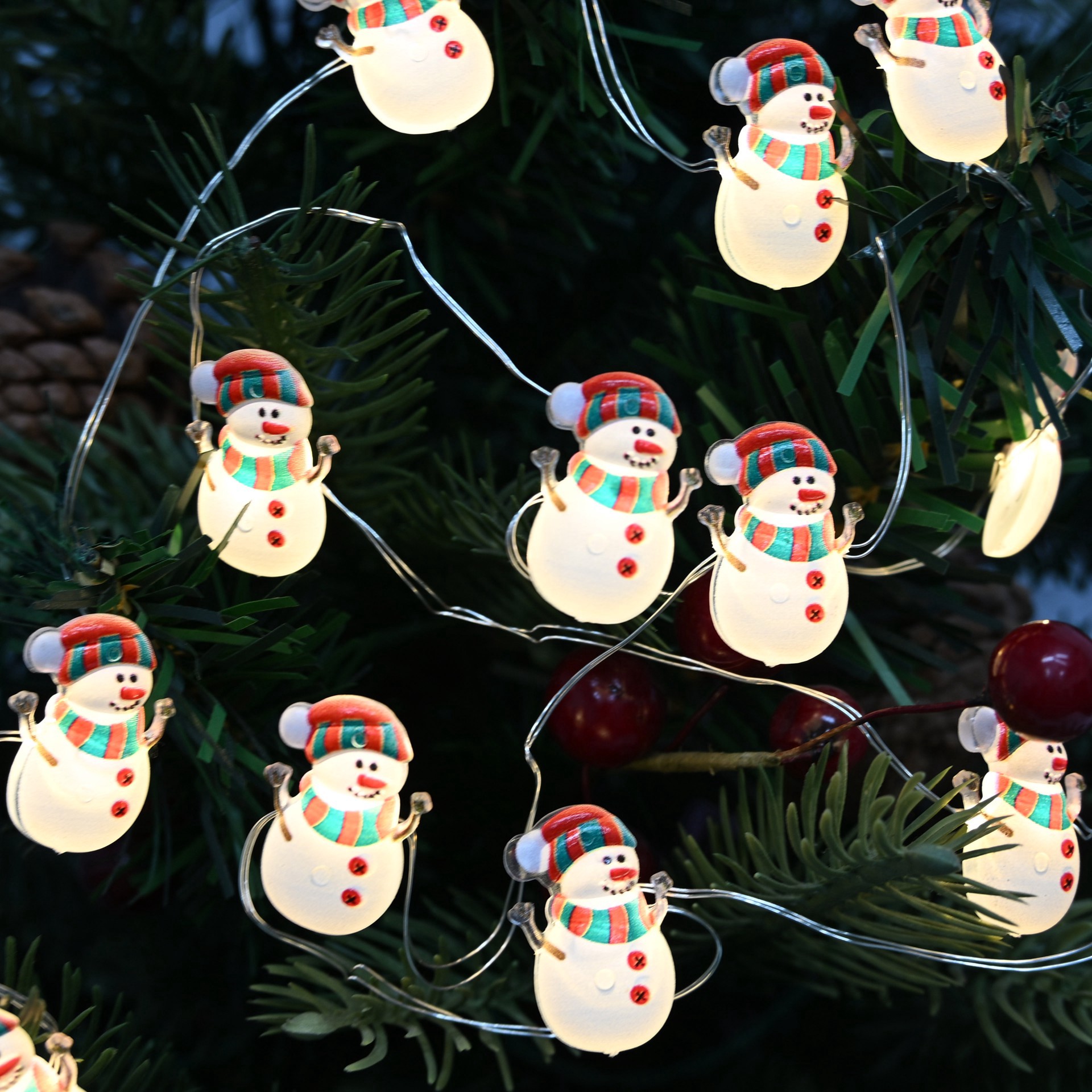 slide 4 of 4, 18ct. Warm White Led Snowman With Scarf String Lights On Silver Wire By Ashland, 18 ct
