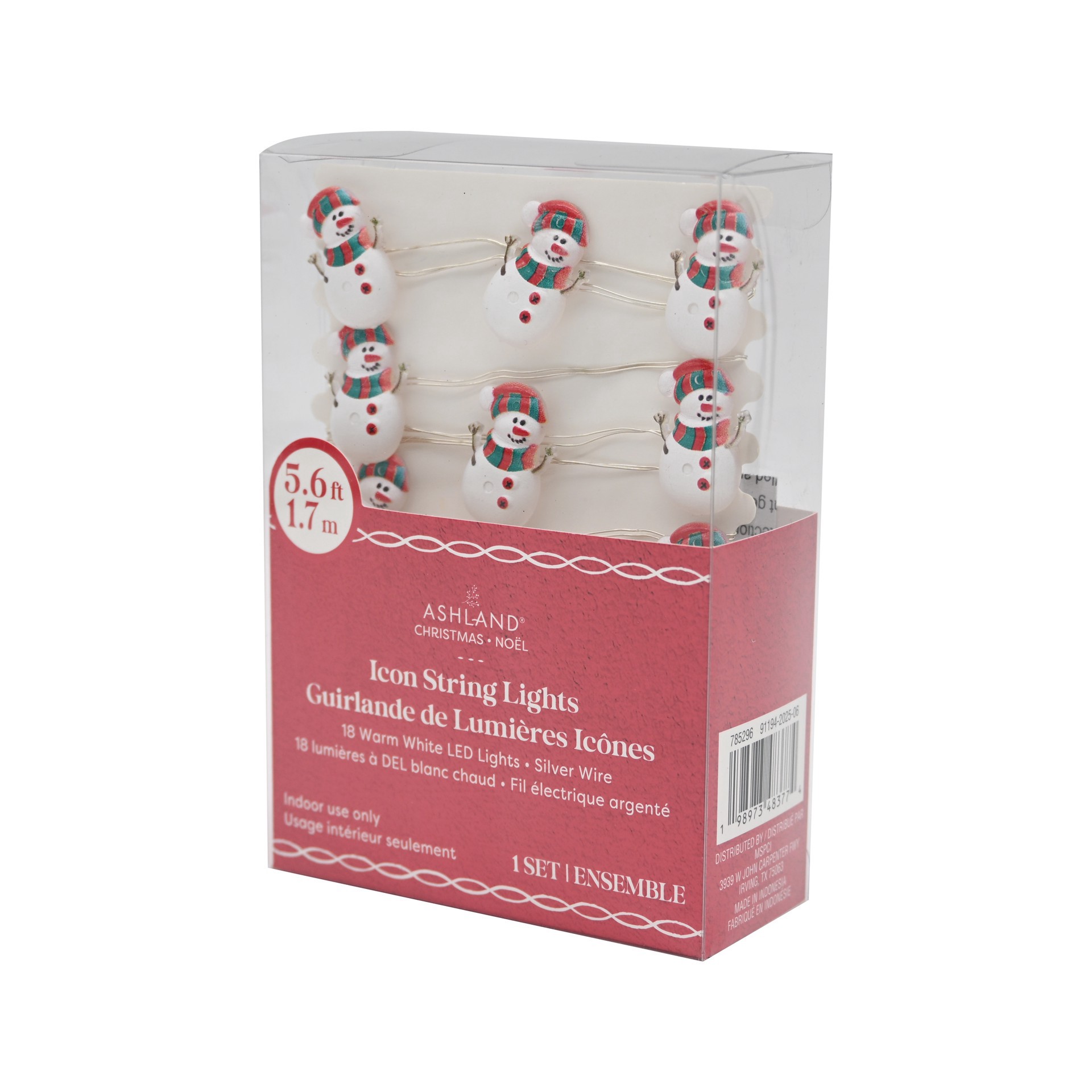 slide 3 of 4, 18ct. Warm White Led Snowman With Scarf String Lights On Silver Wire By Ashland, 18 ct