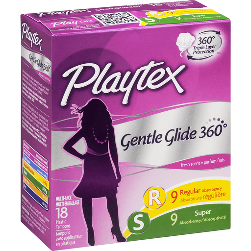 slide 8 of 9, Playtex Simply Gentle Glide Tampons Scented Multi-Pack 9 Regular Absorbency And 9 Super Absorbency - 18 Count, 18 ct