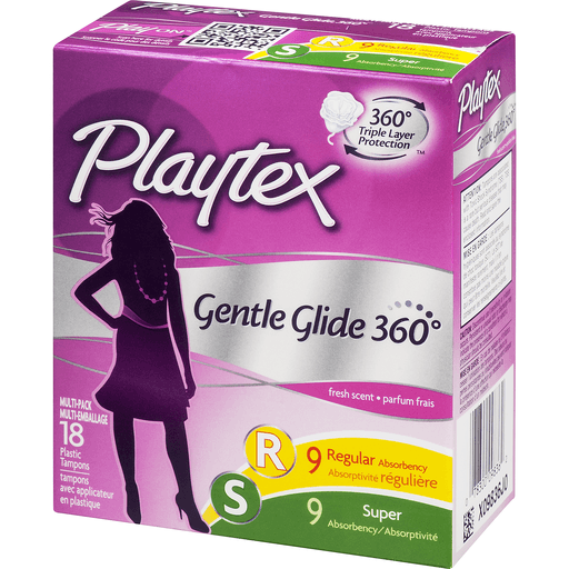 slide 2 of 9, Playtex Simply Gentle Glide Tampons Scented Multi-Pack 9 Regular Absorbency And 9 Super Absorbency - 18 Count, 18 ct