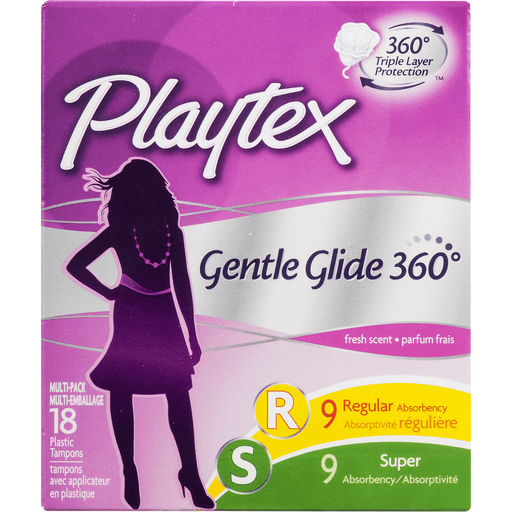 slide 5 of 9, Playtex Simply Gentle Glide Tampons Scented Multi-Pack 9 Regular Absorbency And 9 Super Absorbency - 18 Count, 18 ct