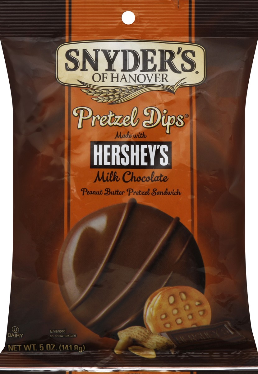 slide 3 of 4, Snyder's of Hanover Pretzel Dips Peanut Butter Sandwich In Hershey's Milk Chocolate, 5 oz