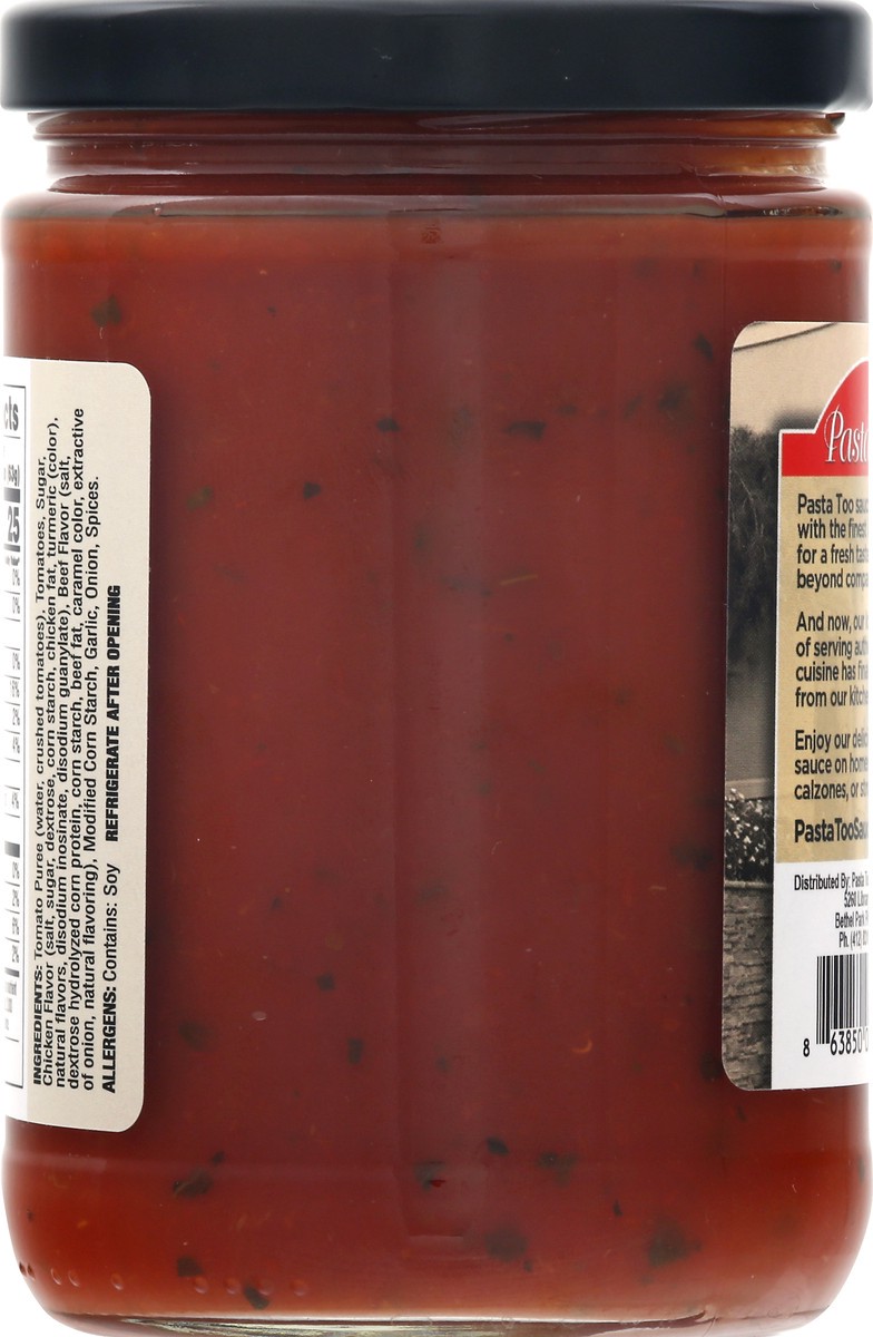 slide 3 of 13, Pasta Too Gluten Free Pizza Sauce 13 oz, 1 ct