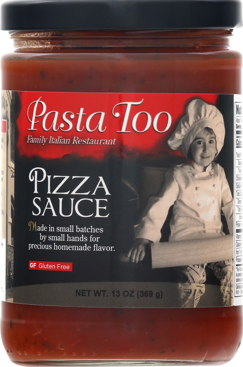 slide 6 of 13, Pasta Too Gluten Free Pizza Sauce 13 oz, 1 ct