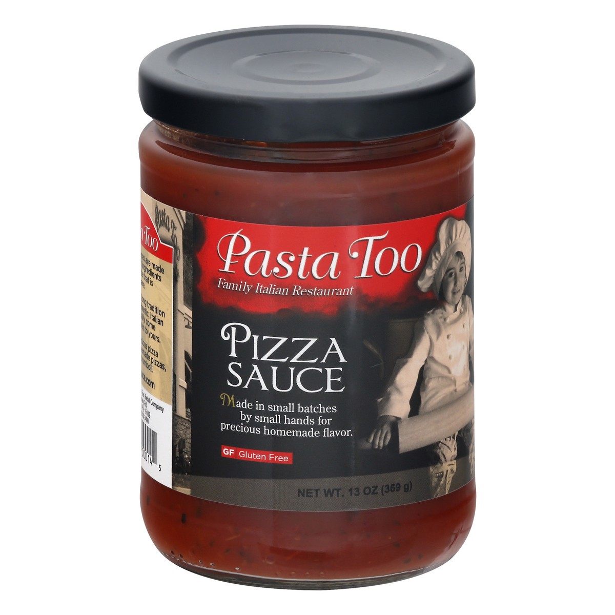 slide 7 of 13, Pasta Too Gluten Free Pizza Sauce 13 oz, 1 ct