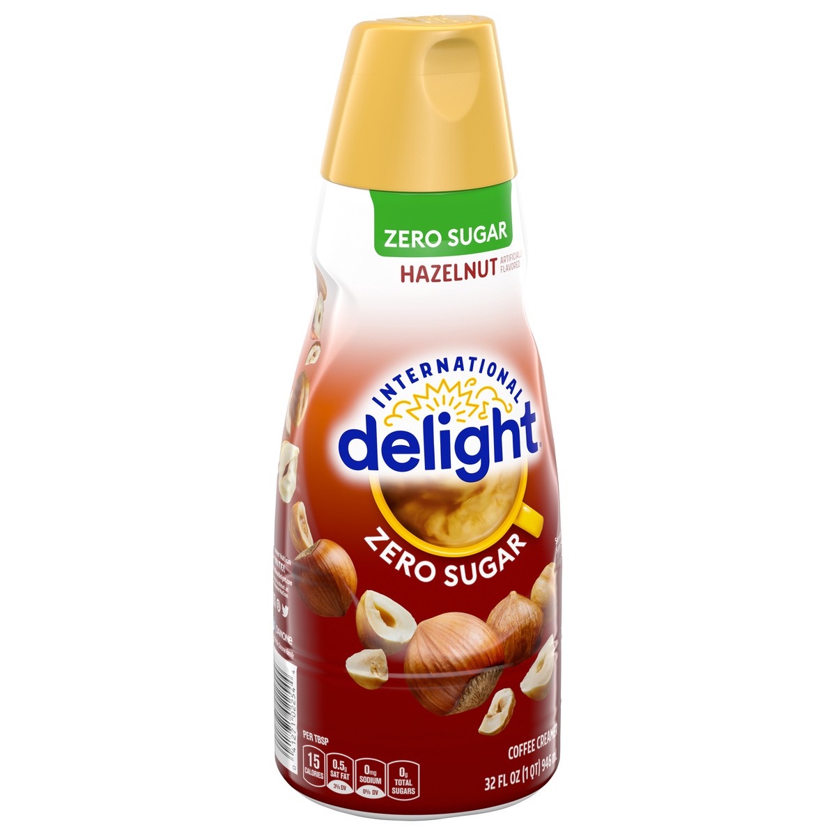 slide 4 of 9, International Delight Coffee Creamer, Zero Sugar Hazelnut, Refrigerated Flavored Creamer, 32 FL OZ Bottle, 32 fl oz