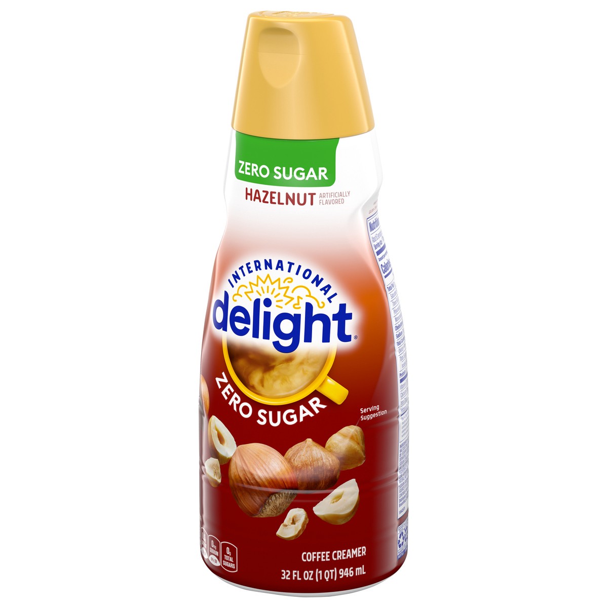 slide 8 of 9, International Delight Coffee Creamer, Zero Sugar Hazelnut, Refrigerated Flavored Creamer, 32 FL OZ Bottle, 32 fl oz