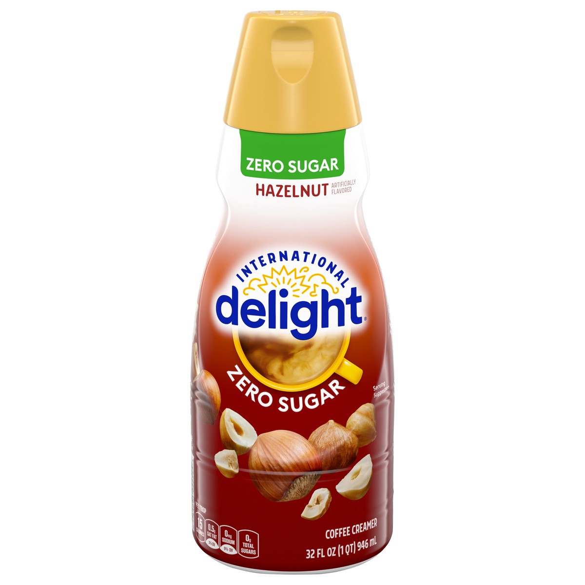 slide 1 of 9, International Delight Coffee Creamer, Zero Sugar Hazelnut, Refrigerated Flavored Creamer, 32 FL OZ Bottle, 32 fl oz