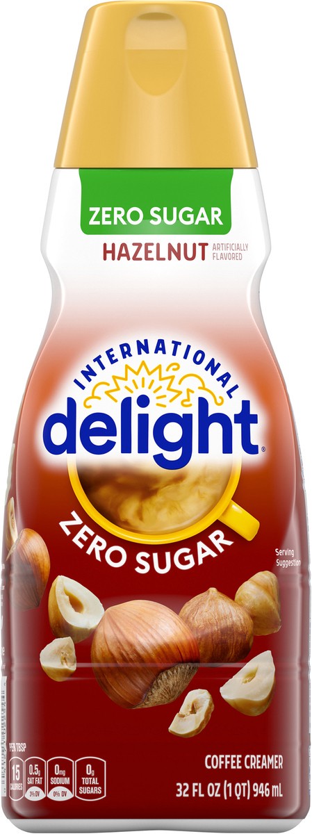 slide 7 of 9, International Delight Coffee Creamer, Zero Sugar Hazelnut, Refrigerated Flavored Creamer, 32 FL OZ Bottle, 32 fl oz