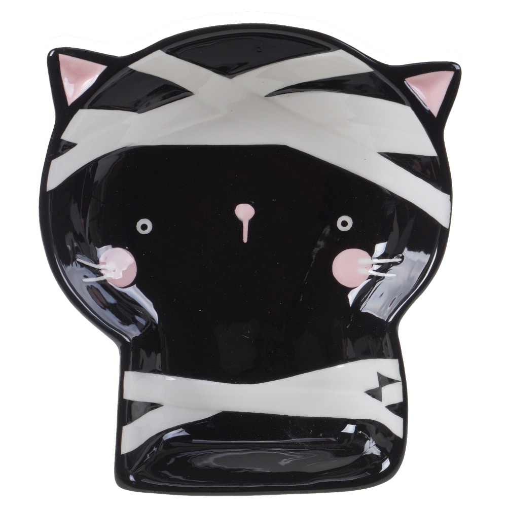 slide 1 of 1, Holiday Home All Hallows Mummy Kitten Tidbit Plate - Black, 1 ct