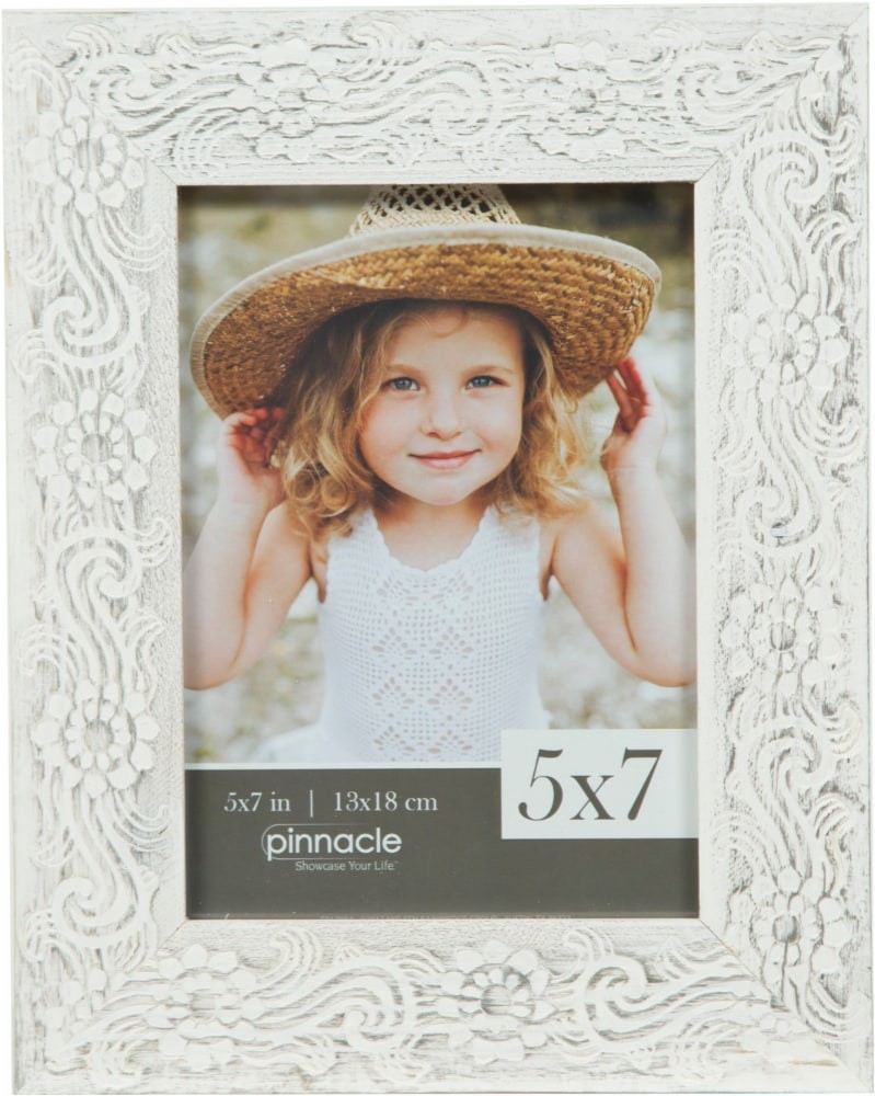 slide 2 of 2, Pinnacle Flower Scroll Picture Frame - White, 5 in x 7 in