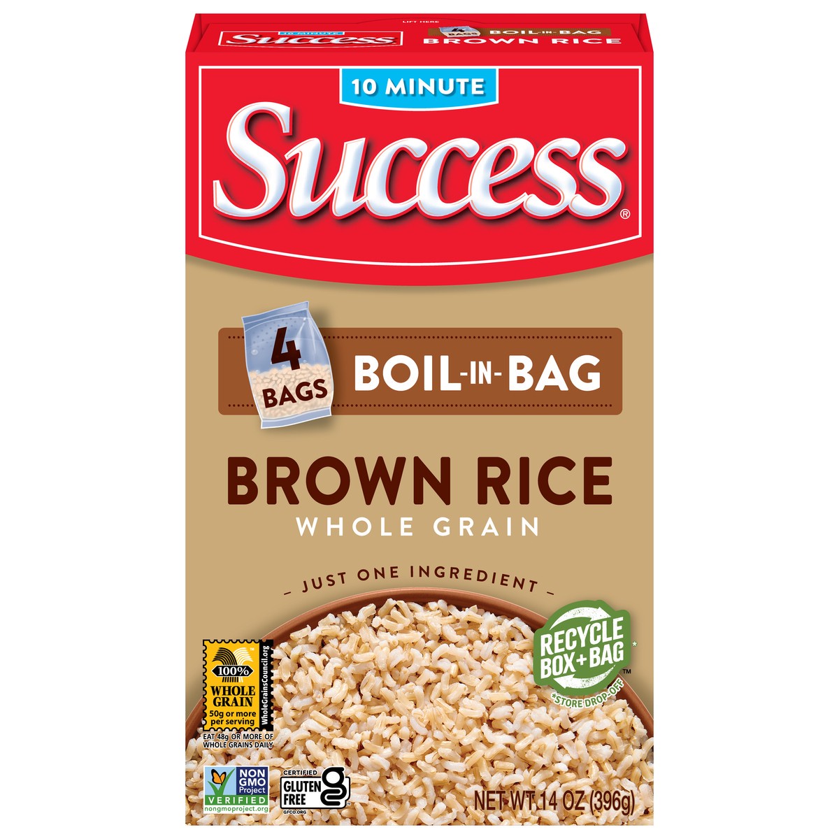 slide 1 of 9, Success Rice Boil-in-Bag Whole Grain Brown, 14 oz