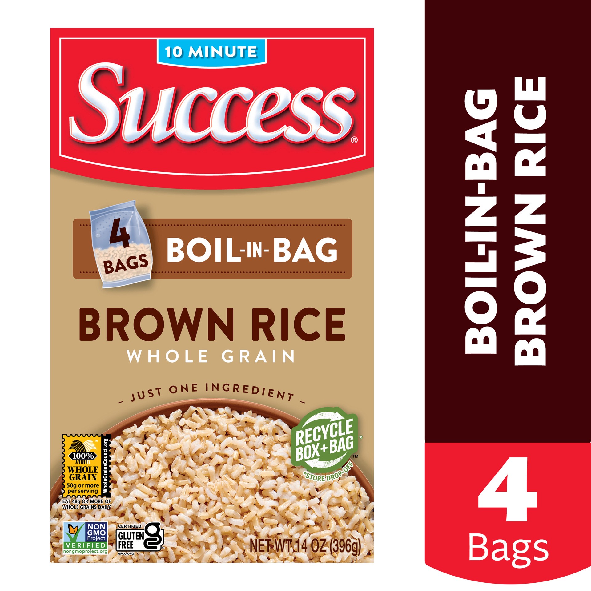 slide 1 of 9, Success Brown Rice, Whole Grain, Boil-in-Bag - 14 oz, 14 oz