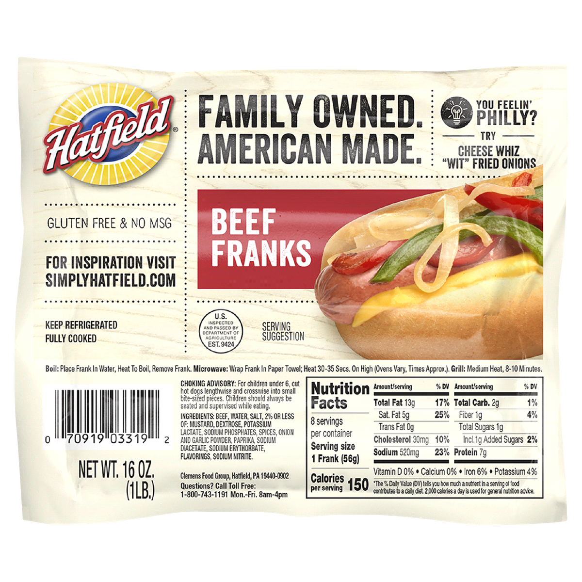 slide 1 of 1, Hatfield Beef Franks, 16 oz