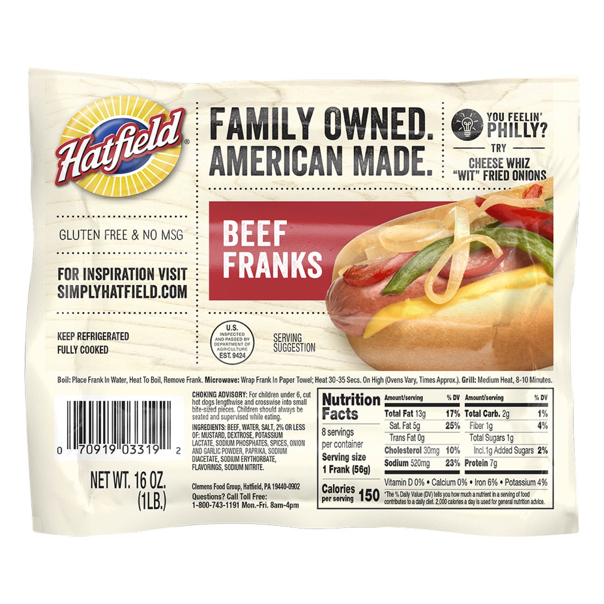 slide 1 of 2, Hatfield Beef Franks 16 oz, 16 oz