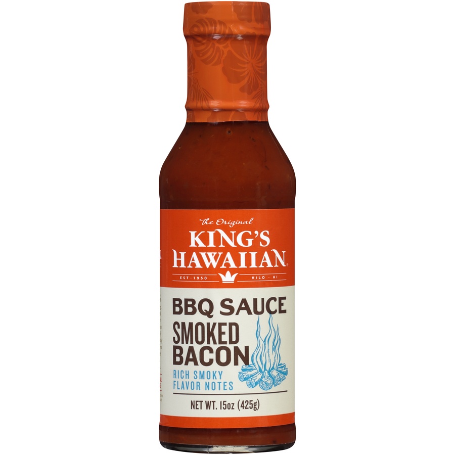 slide 1 of 6, King's Hawaiian BBQ Sauce Smoked Bacon, 15 oz