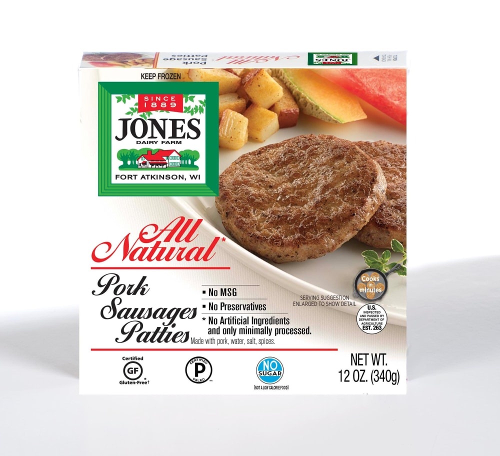 slide 1 of 1, Jones Dairy Farm All Natural Pork Sausage Patties, 12 oz