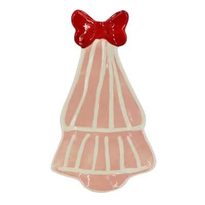 slide 1 of 3, 9.75" Pink & Red Christmas Tree With Bow Ceramic Plate By Ashland, 9.75 in