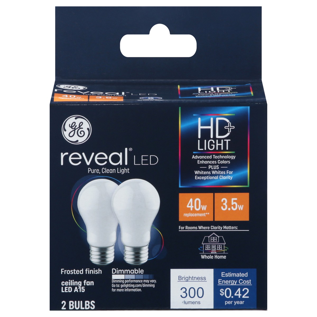 slide 1 of 9, GE Reveal 3.5 Watts HD+ LED Light Bulbs 2 ea, 2 ct