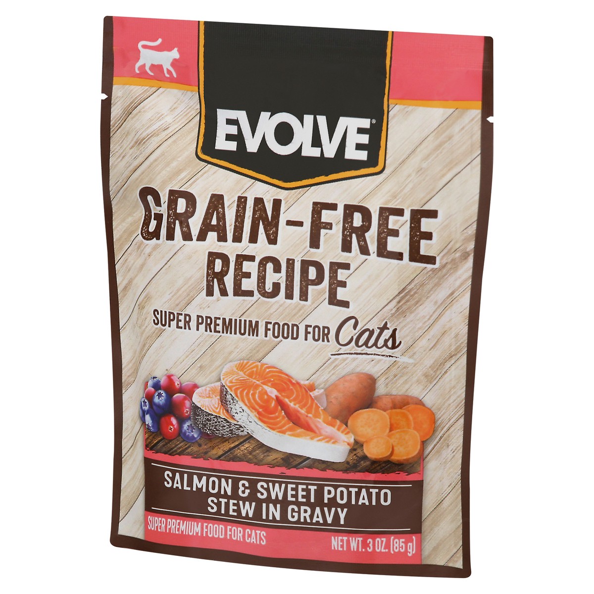 slide 4 of 12, Evolve Gluten Free Cat Salmon Pouch, 3 oz