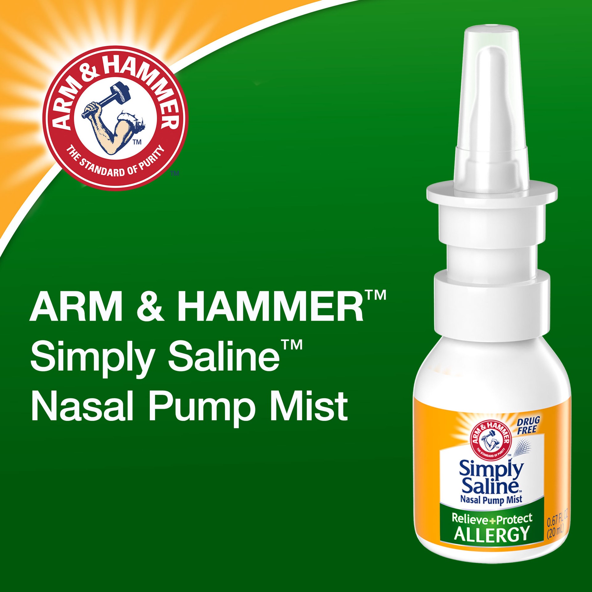 slide 2 of 4, ARM & HAMMER Simply Saline Relieve + Protect Nasal Mist- Allergy, 0.67 FL OZ, 0.67 oz