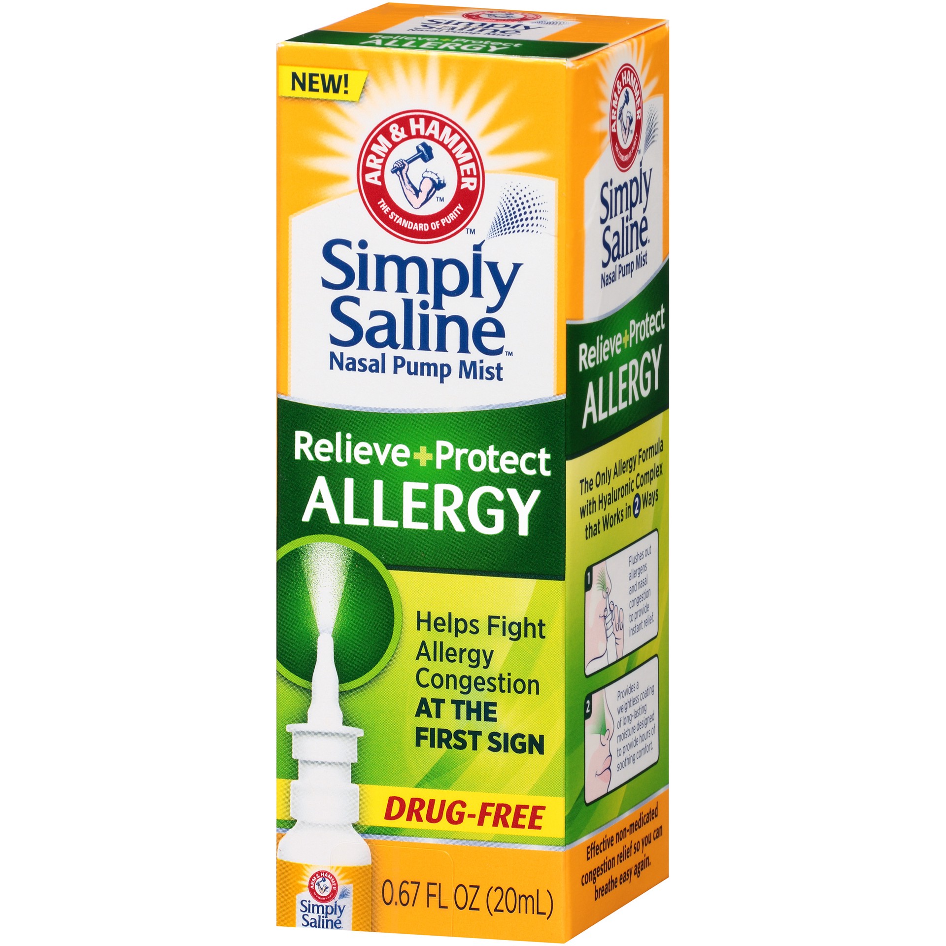 slide 3 of 4, ARM & HAMMER Simply Saline Relieve + Protect Nasal Mist- Allergy, 0.67 FL OZ, 0.67 oz