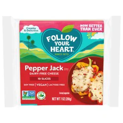 Follow Your Heart Dairy Free Cheese, Pepper Jack Style Slices, Non-GMO, Gluten Free, Lactose Free, Plant Based, Vegan Cheese, Great on Sandwiches or Beautifully Melty for Nachos, 10 Ct, 7 OZ Pack