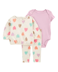Carter's Baby 3-Piece Heart Little Cardigan Set Ivory/Pink NB