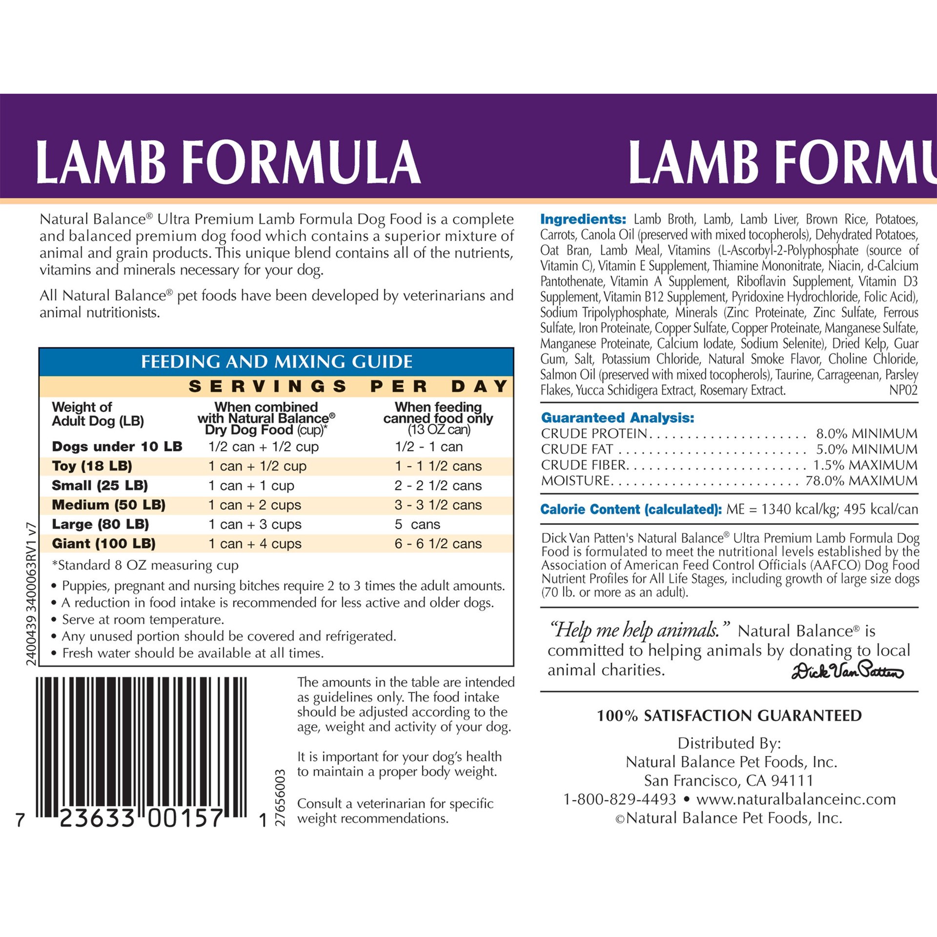 slide 2 of 2, Natural Balance Lamb Formula Wet Dog Food, 13-Ounce Can, 13 oz