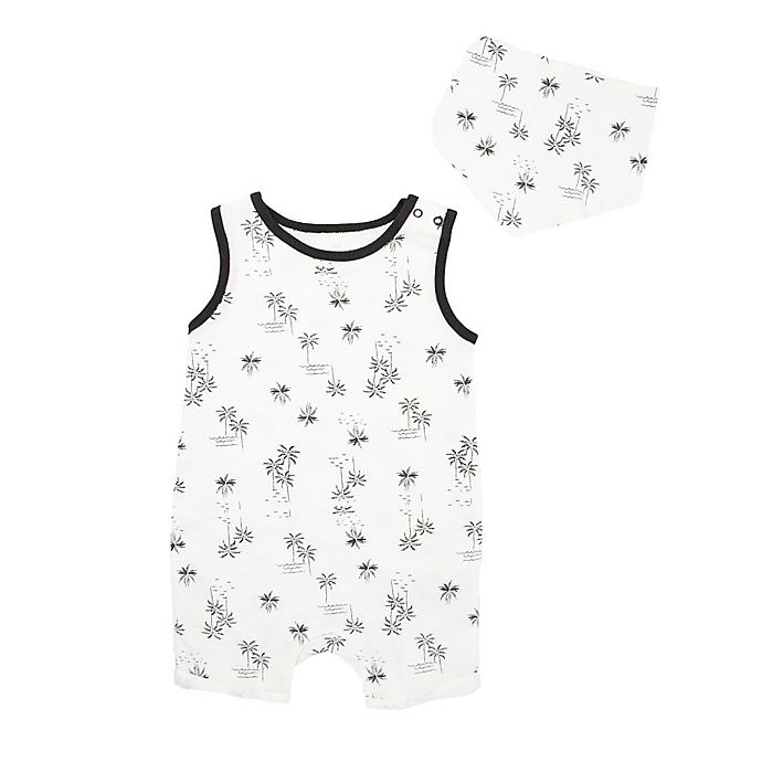 slide 1 of 1, Mini Heroes Newborn Palm Tree Sleeveless Romper and Bandana Set - Ivory, 2 ct