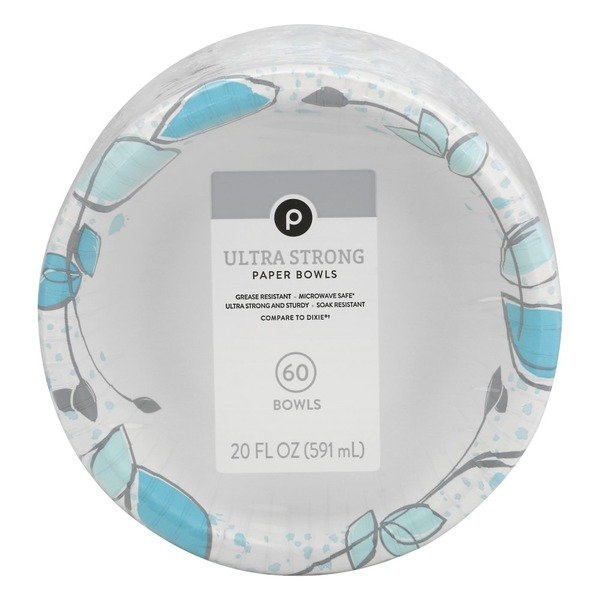 slide 1 of 1, Publix 20 Ounce Print Ultra Strong Microwave Safe Paper Bowls, 60 ct